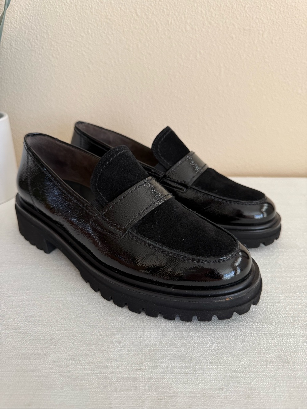 Paul Green Black Leather/Suede Penny Loafers